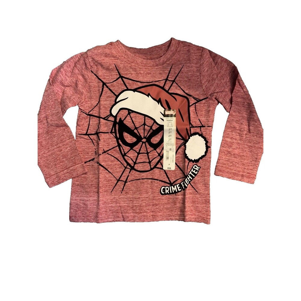 Marvel Spider-Man Santa Long Sleeve T-Shirt Size 2T Crime Fighter Christmas New